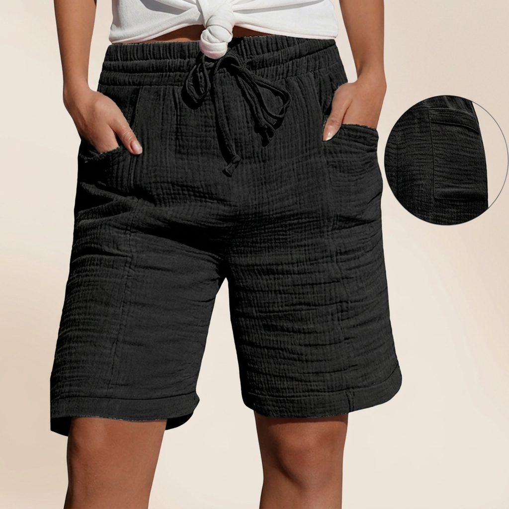 Women's Textured Bermuda Shorts - Adjustable Waist Shorts