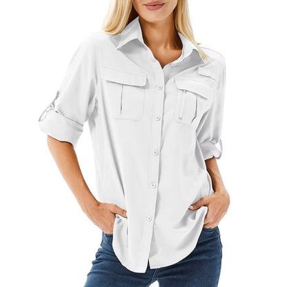 Women's UPF 50 Hiking Shirt - Long Sleeve Vented Outdoor Top