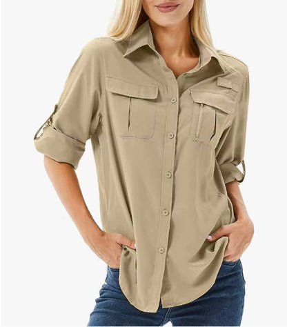 Women's UPF 50 Hiking Shirt - Long Sleeve Vented Outdoor Top