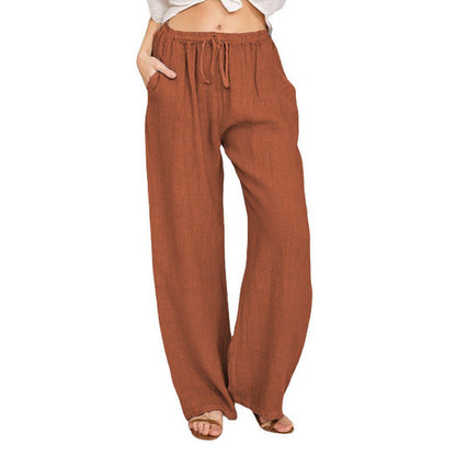 Women's Linen Blend Wide Leg Trousers - Relaxed Casual Pants