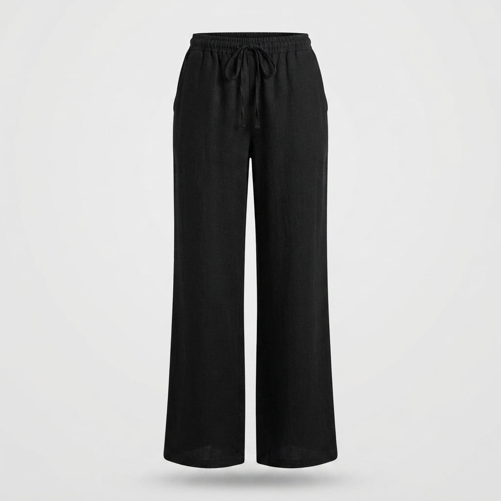 Women's Linen Blend Wide Leg Trousers - Relaxed Casual Pants