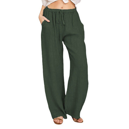 Women's Linen Blend Wide Leg Trousers - Relaxed Casual Pants