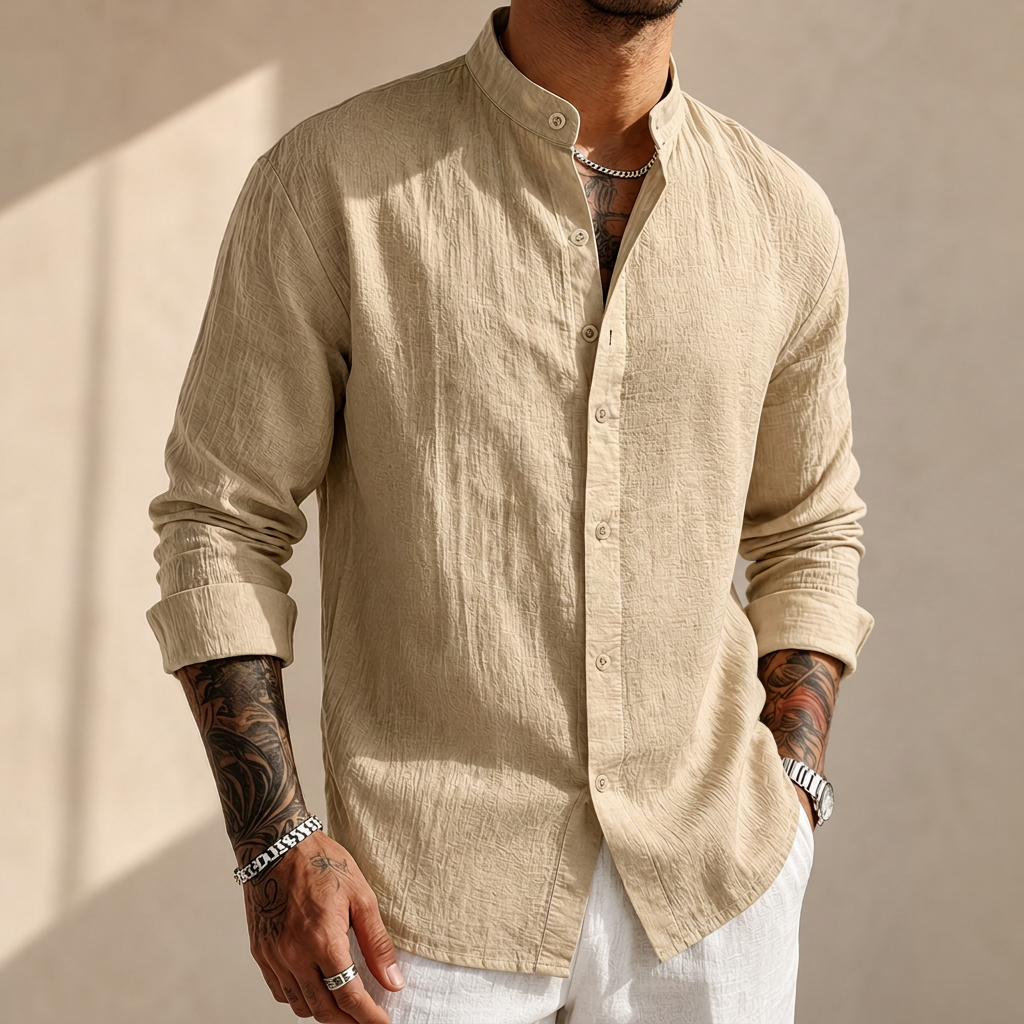 Men's Classic Linen Shirt - Breathable Long Sleeve Shirt