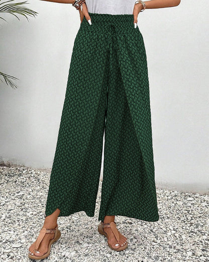 Women's Linen Wide Leg Trousers - Elastic Drawstring Waist