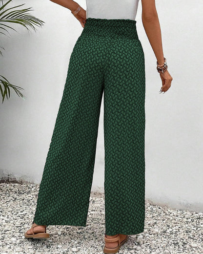 Women's Linen Wide Leg Trousers - Elastic Drawstring Waist