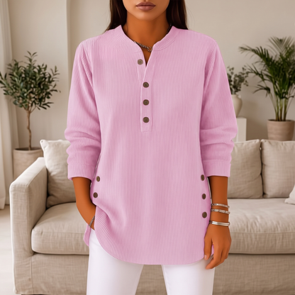 Milana Longline Henley Ribbed Tunic Top - editorial