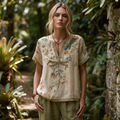 Women's Artful Statement Blouse - Relaxed Fit Casual Top