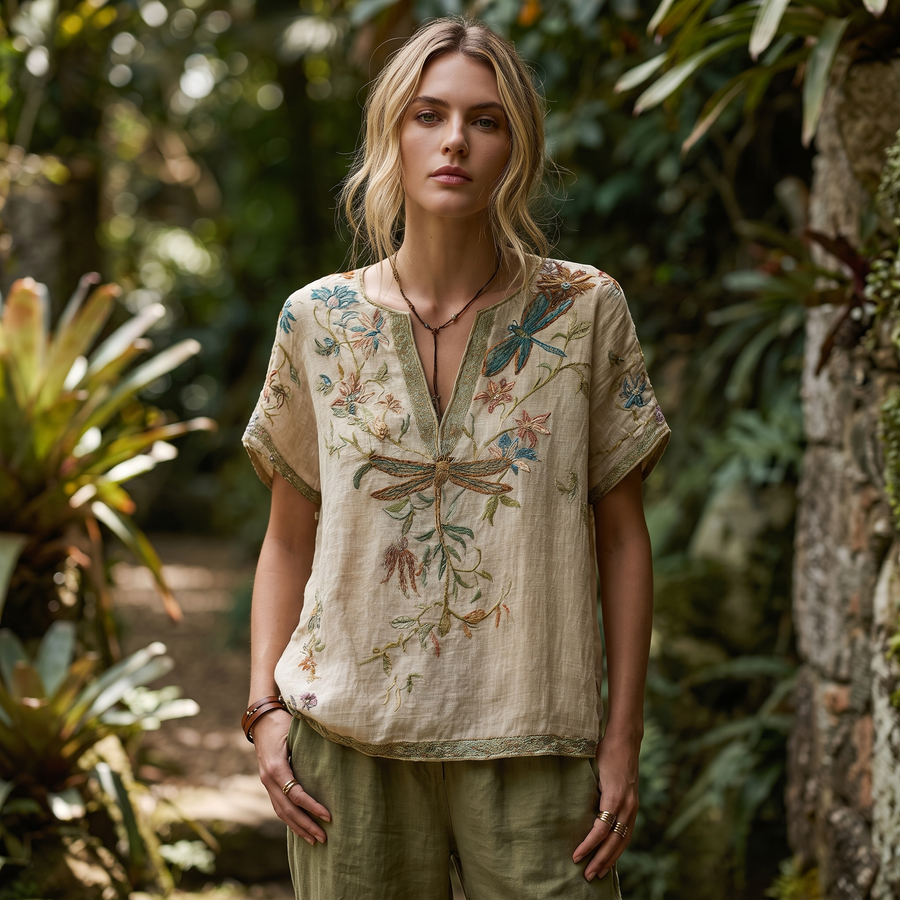 Women's Artful Statement Blouse - Relaxed Fit Casual Top
