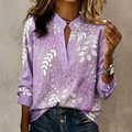 Women's Floral High Collar Blouse - 3/4 Sleeve Button Top