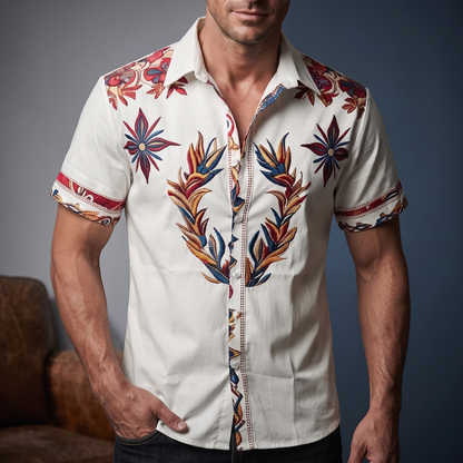Men's Western Floral Print Short-Sleeve Shirt