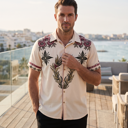 Men's Western Floral Print Short-Sleeve Shirt