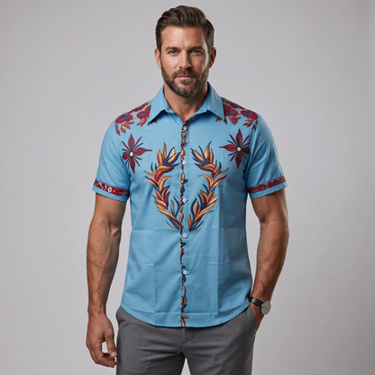 Men's Western Floral Print Short-Sleeve Shirt