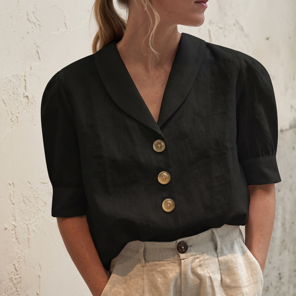 Elegant Shawl V-Neck Top – Effortless Summer Ease