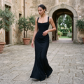 Women's Corset Maxi Dress - Square Neck Draped Evening Gown