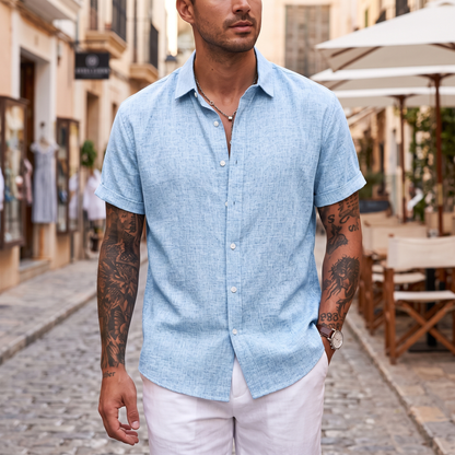 OLIVER | Short-sleeved shirt made of cotton and linen