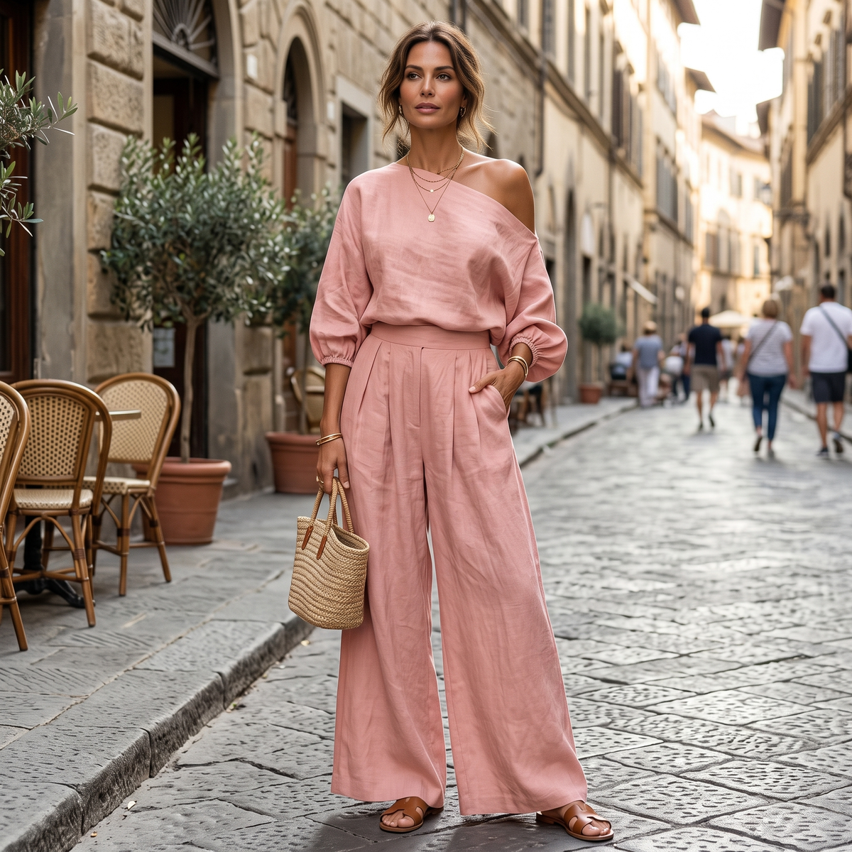 Sophia Reynolds | One Shoulder Linen Maxi Set For Women