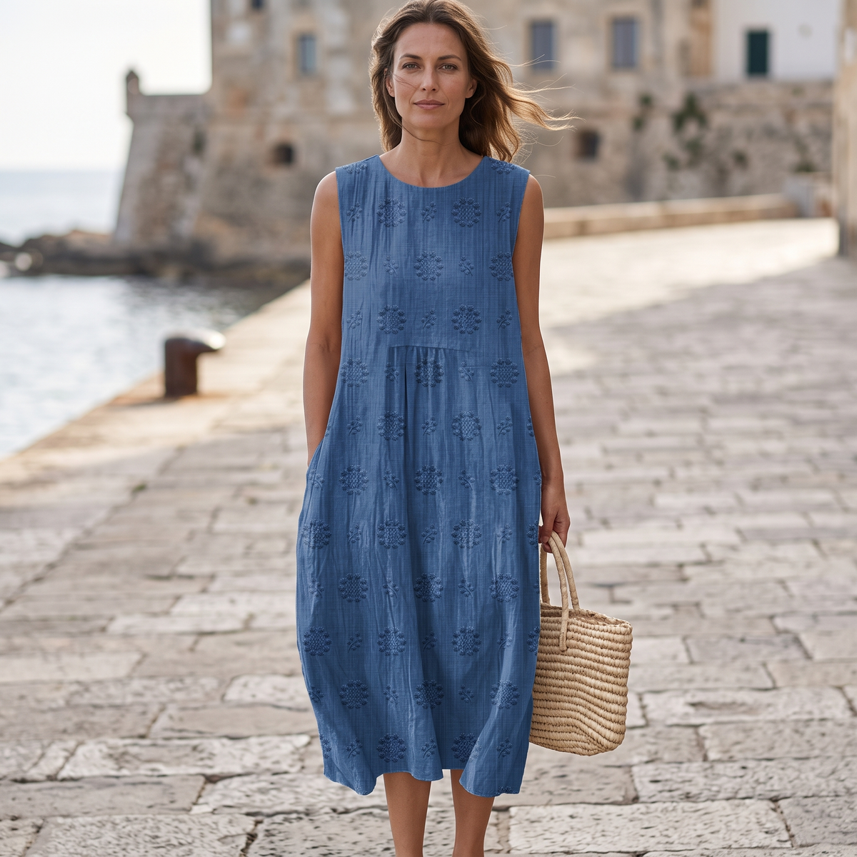 Piper | Women's Embroidered Sleeveless Midi Dress
