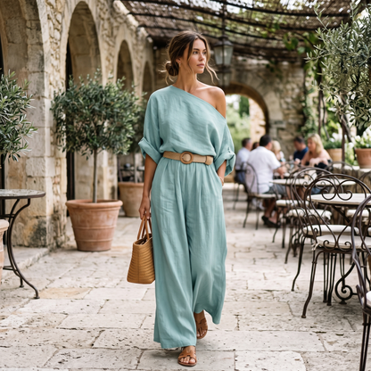 Sophia Reynolds | One Shoulder Linen Maxi Set For Women