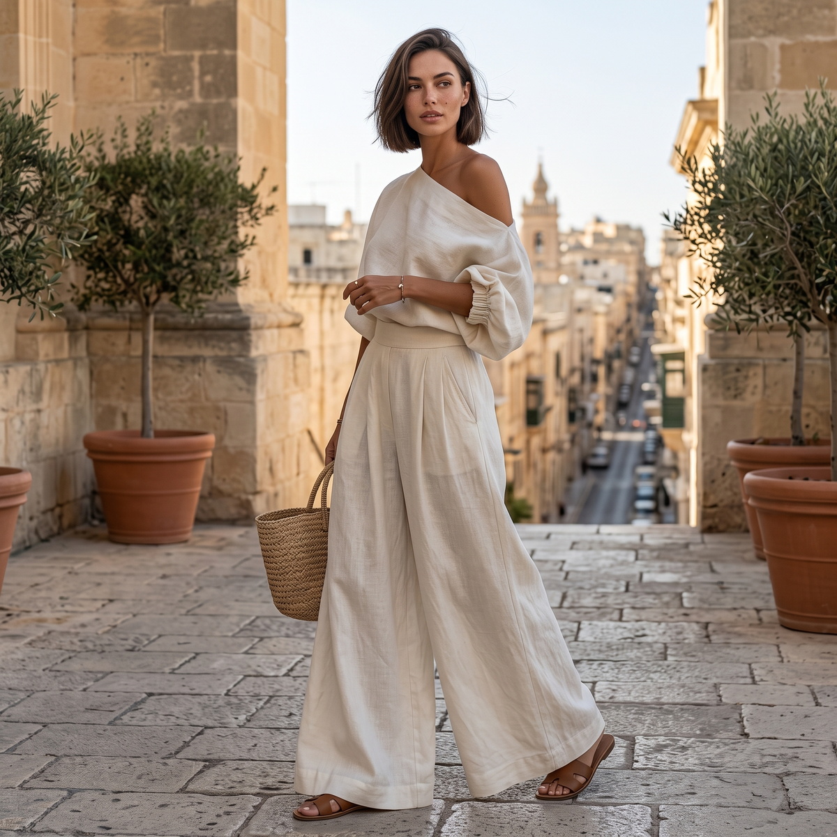 Sophia Reynolds | One Shoulder Linen Maxi Set For Women