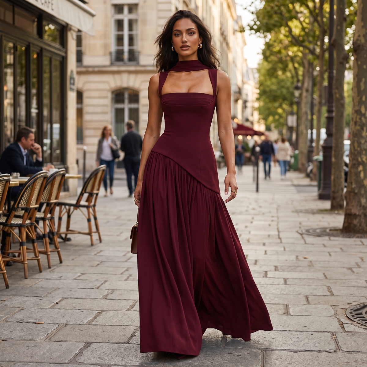 Ines | Sculpted Draped Satin Feel Maxi Dress