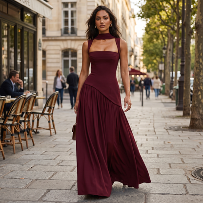 Ines | Sculpted Draped Satin Feel Maxi Dress
