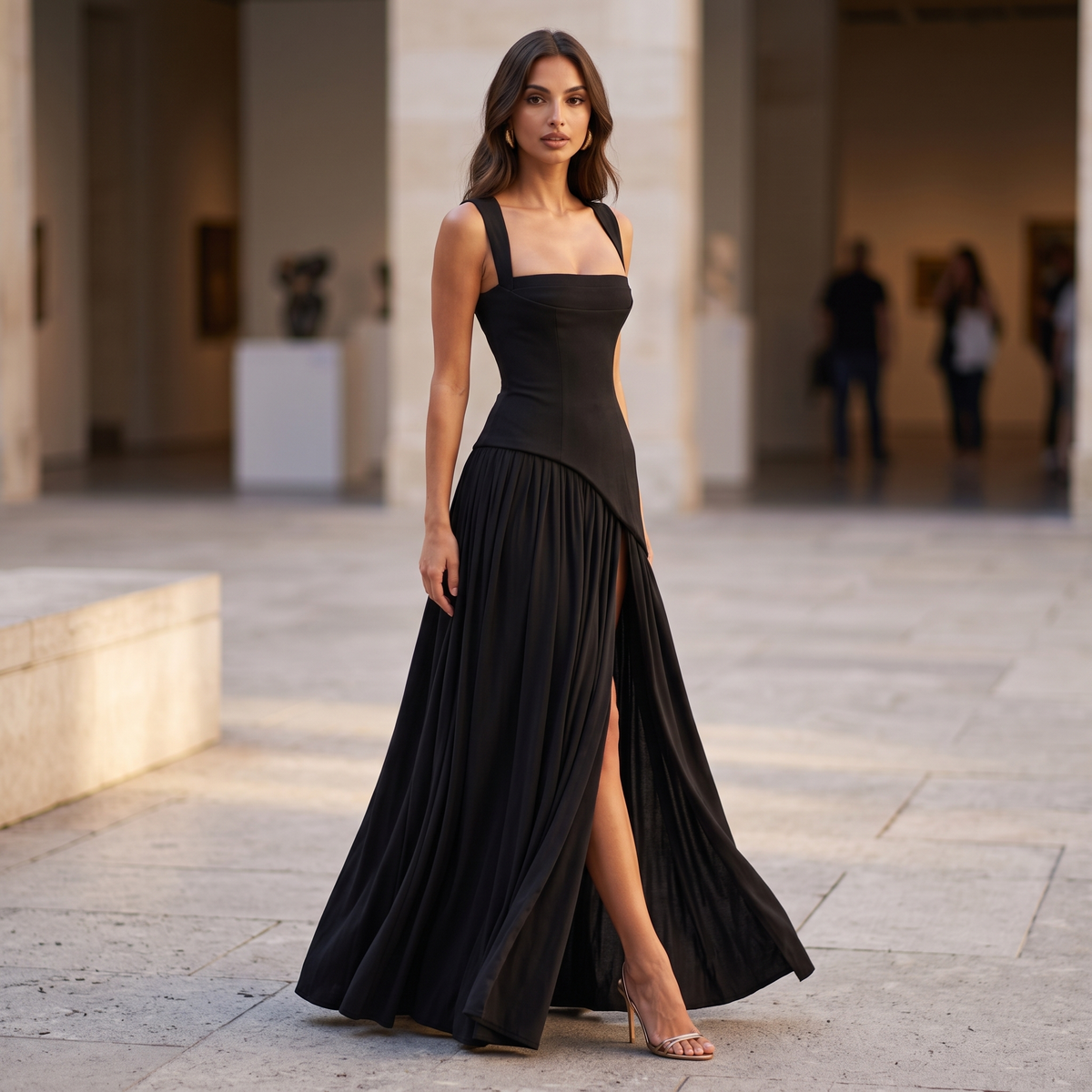 Ines | Sculpted Draped Satin Feel Maxi Dress