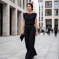 Women's Elegant Pleated Jumpsuit - Wide Leg Dressy Jumpsuit