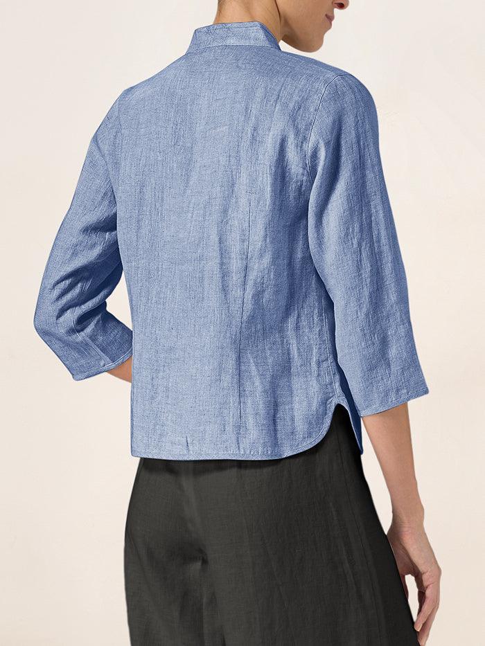 Women's 100% Linen Tailored Jacket - Stand Collar Blazer