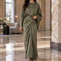 Women's Draped Maxi Dress - Boat Neck Batwing Sleeve Wrap