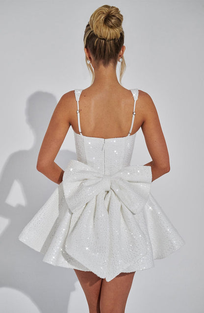 Women's Sequin Tweed Mini Dress - Square Neck Party Dress