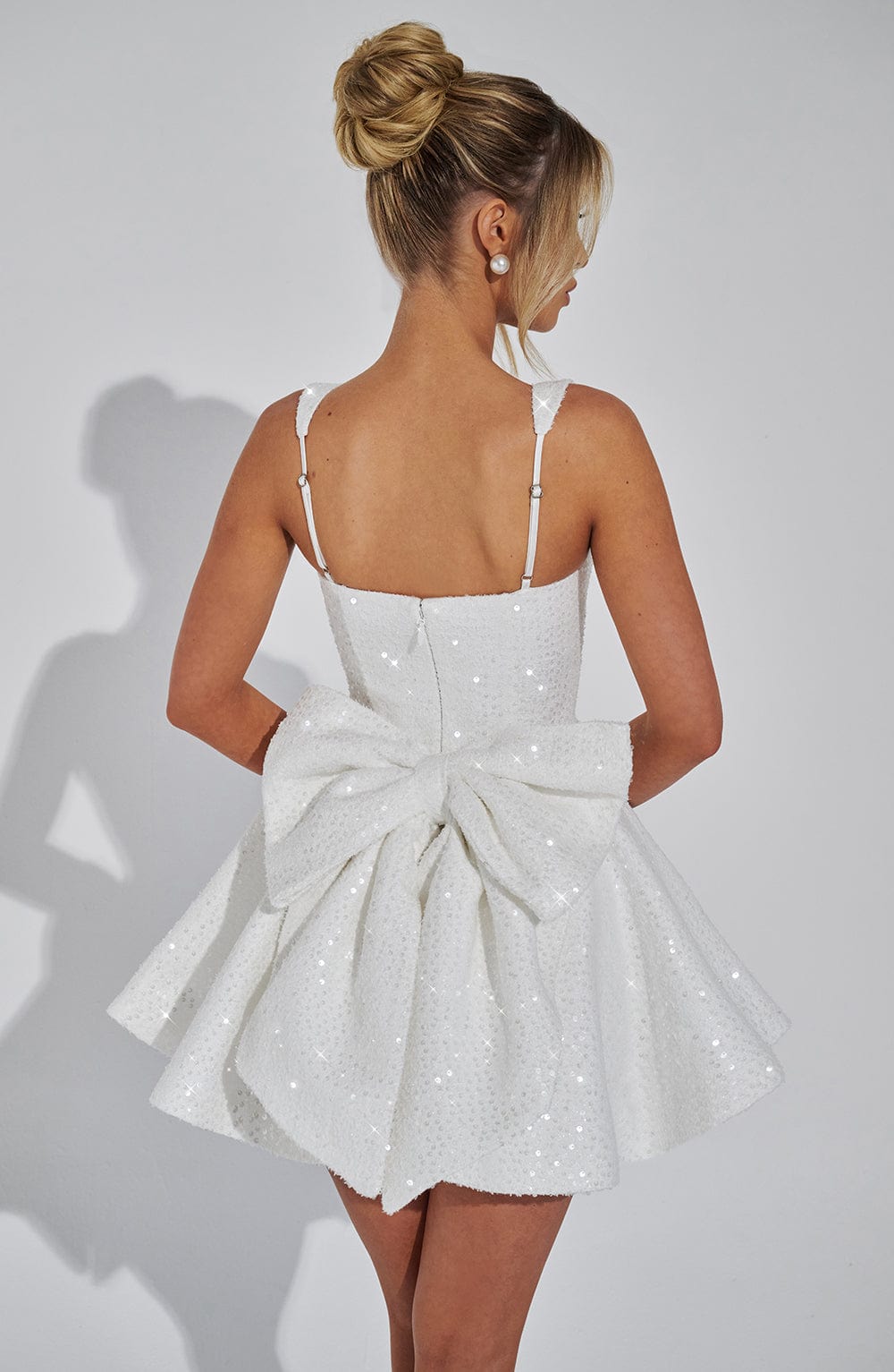 Women's Sequin Tweed Mini Dress - Square Neck Party Dress