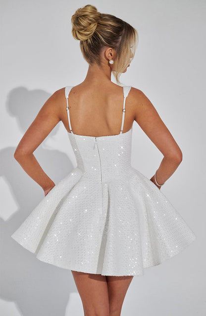 Women's Sequin Tweed Mini Dress - Square Neck Party Dress