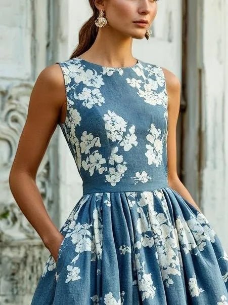 Off-Shoulder Floral Midi Dress - Short Sleeve Swing Dress