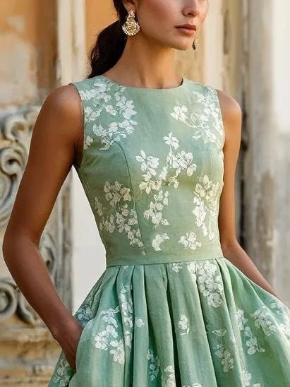 Off-Shoulder Floral Midi Dress - Short Sleeve Swing Dress