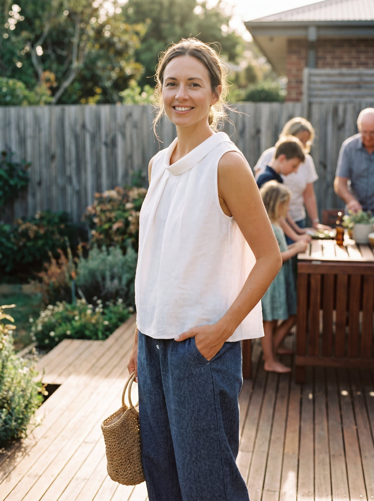 Women's 100% Linen Sleeveless Blouse - Stand Collar Top