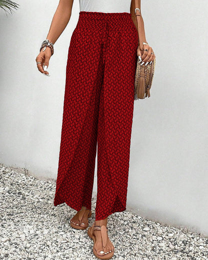 Women's Linen Wide Leg Trousers - Elastic Drawstring Waist