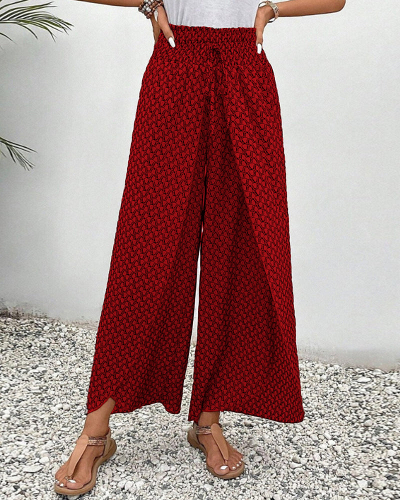 Women's Linen Wide Leg Trousers - Elastic Drawstring Waist