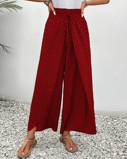 Women's Linen Wide Leg Trousers - Elastic Drawstring Waist