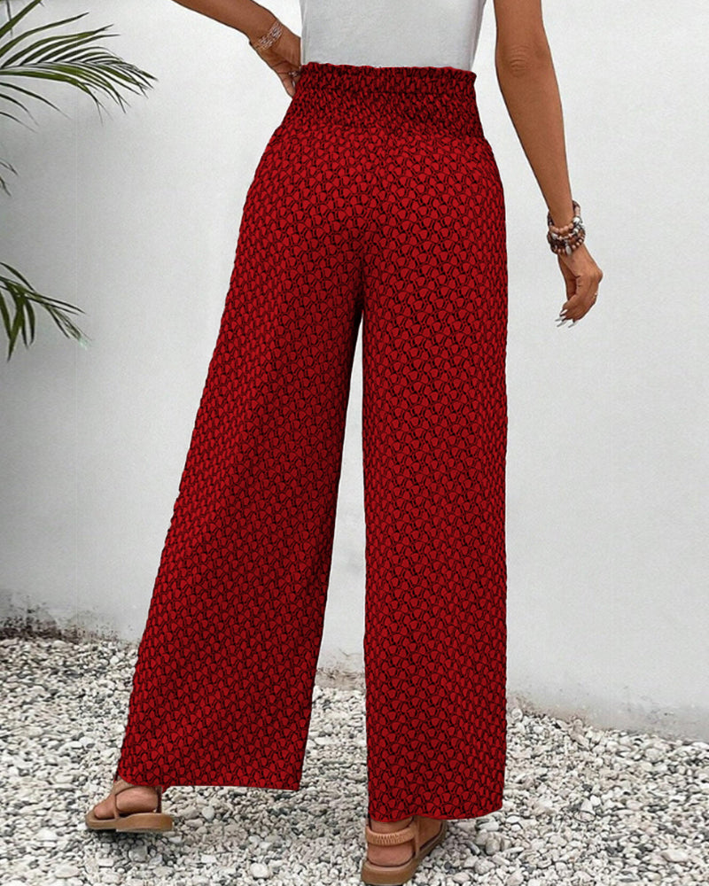 Women's Linen Wide Leg Trousers - Elastic Drawstring Waist